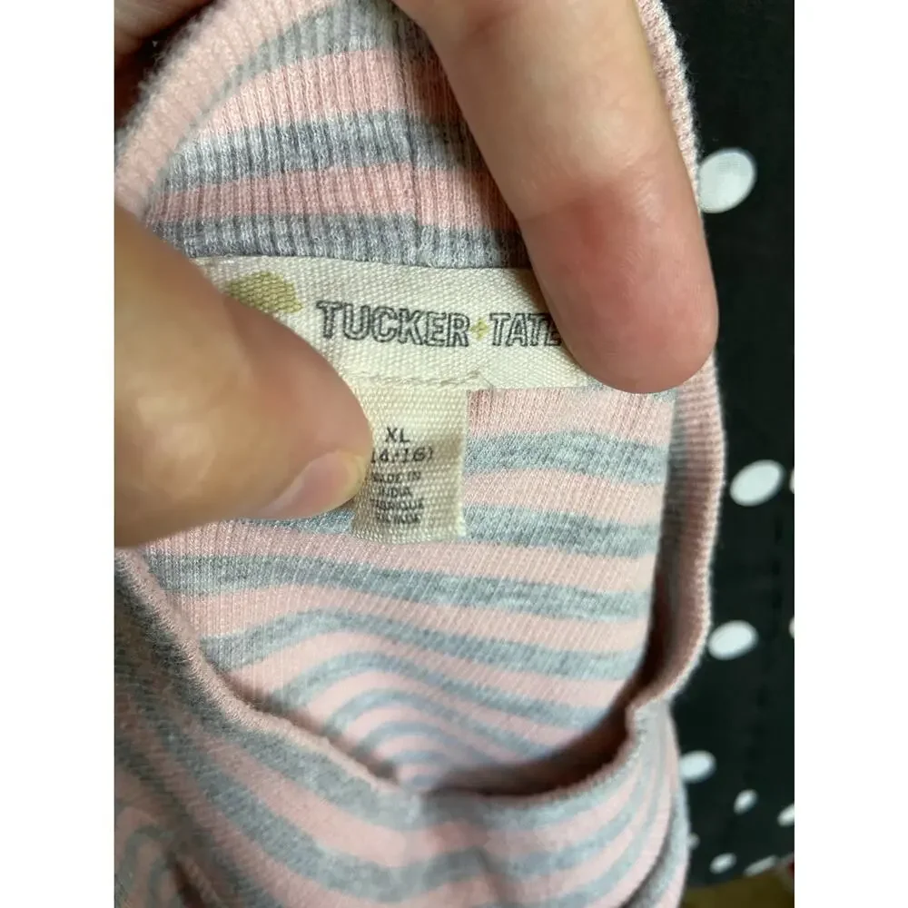 Tucker & Tate Girls Tank Top Size XL 14 16 Pink Gray Rib Knit Stripe Mock Neck